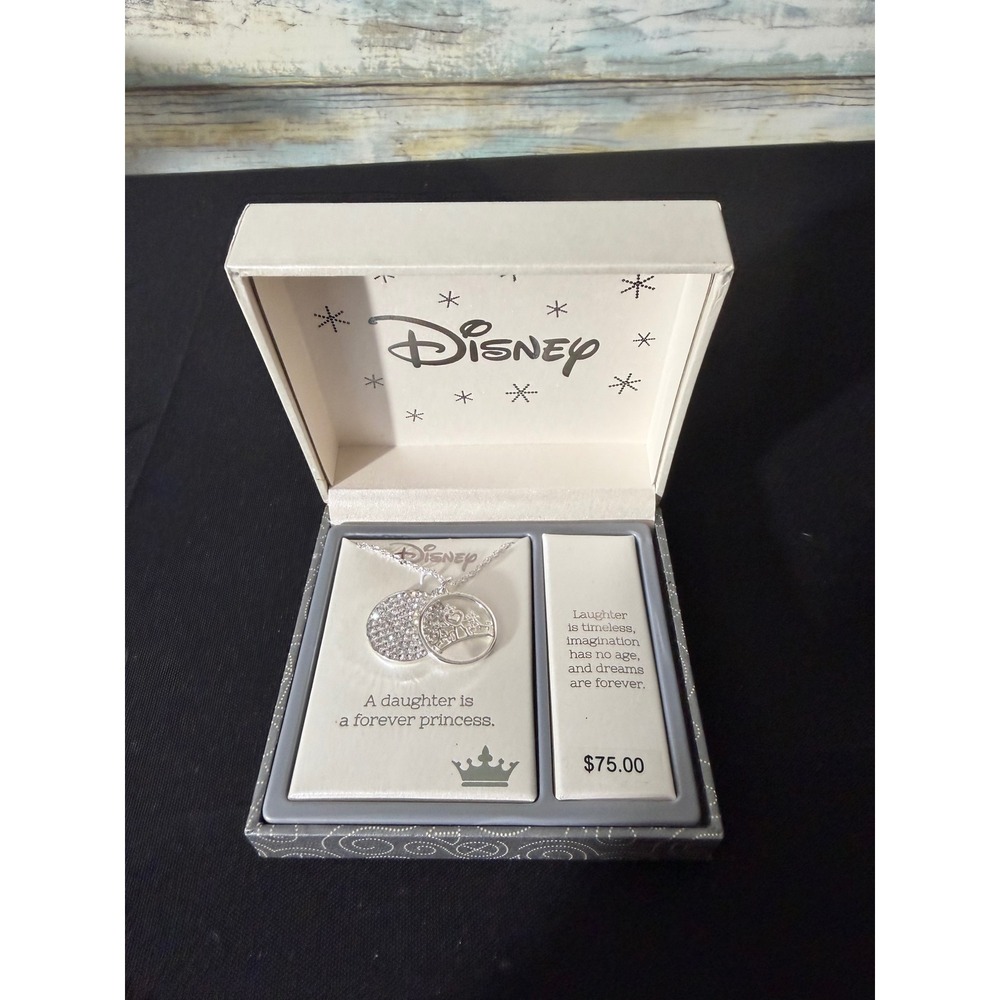 Disney Necklace 18in Silver NEW Princess Tiara Crystal Daughter Gift Box
